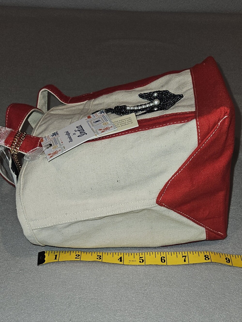 Handcrafted in India Viral NWT Beaded Canvas Mini Tote & Anchor Coin Purse Red - Picture 8 of 15